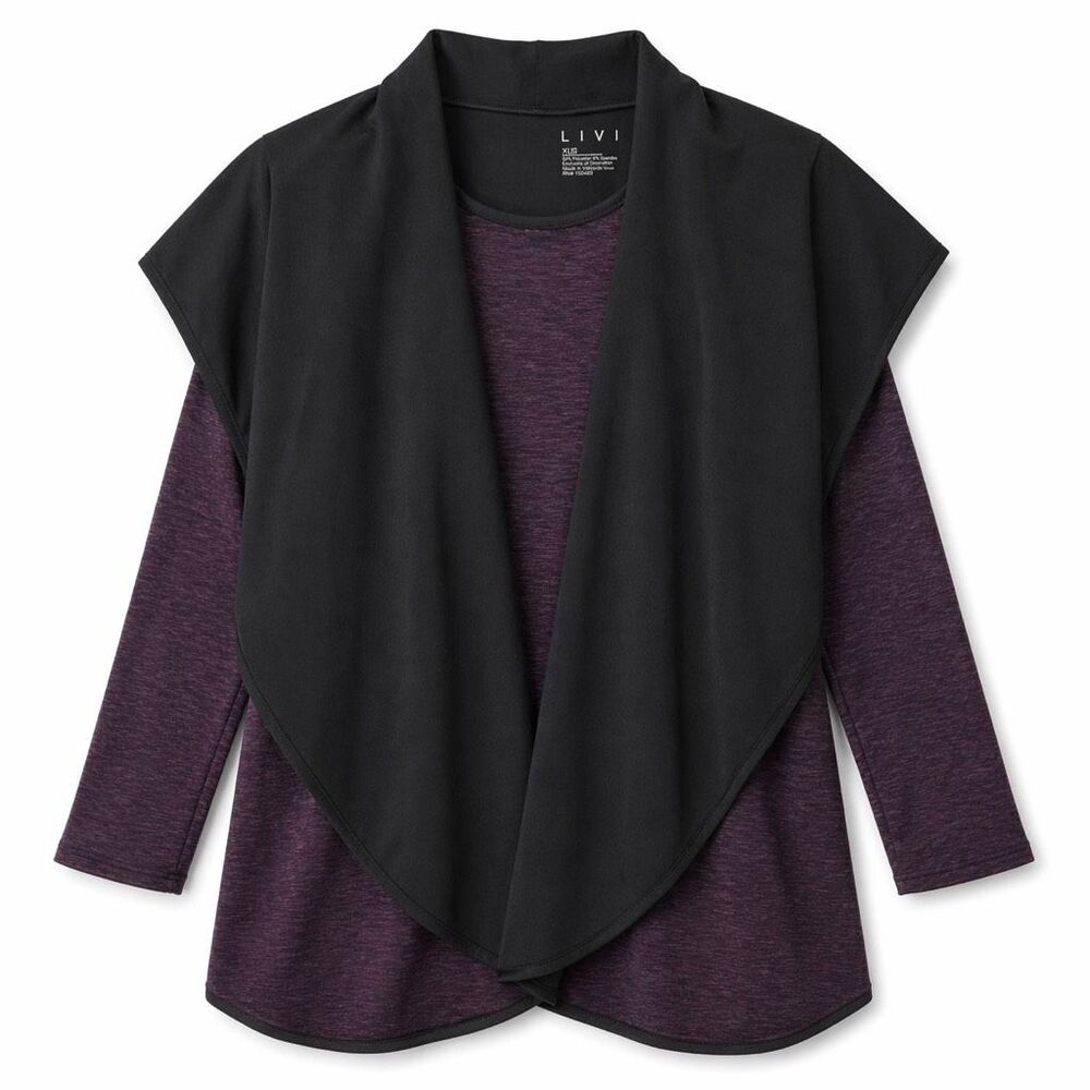 LIVI Scuba Jacket Open Front Drape Plus 26/28 Purple Casual Chic